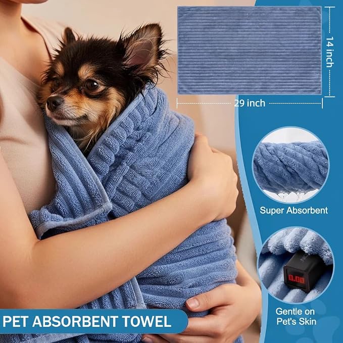 9PCS Dog Bath Kit & Dog Brush Kit for Dogs & Cats - Professional Pet Grooming Tools Set with Shedding Brush, Bath Scrubber, Dematting Comb & Storage Bag - Complete Dog Washing Essentials, Blue