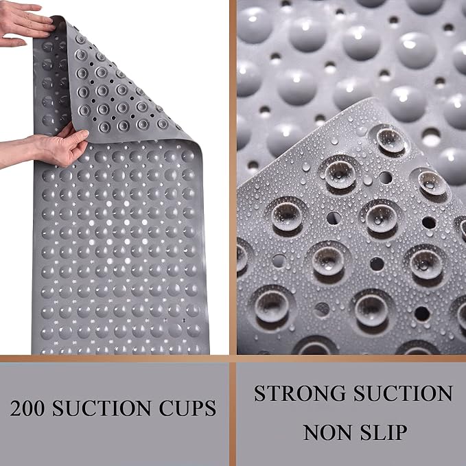Sheepping Baby Bath Mat for Tub Non Slip Extra Long Cover Bathtub Mat with 200 Big Suction Cups for Toddler Infant Kids 40 X 16 Inch - Eco Friendly ,Machine Washable Shower Mat (Grey)