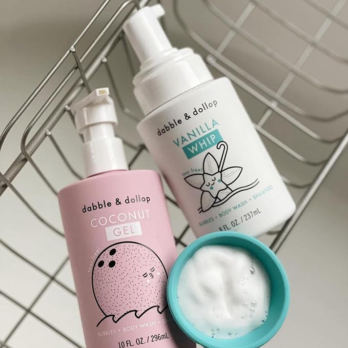 Dabble & Dollop Coconut + Vanilla Kids 3-in-1 Body Wash, Shampoo & Bubble Bath Bundle – Gel + Foam Whip Set, Tear-Free, Gentle, Natural-Origin, Hypoallergenic and Safe for Sensitive Skin (Pack of 2)
