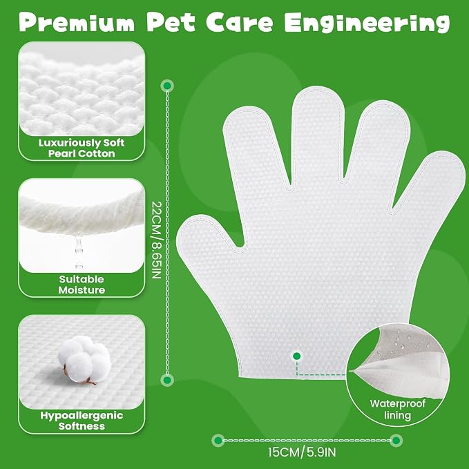 Pet Glove Wipes for Dogs & Cats, 32 Individually Wrapped Packs, Safe for Sensitive Skin, Quick Deodorizing, Loose Hair Removal, Full Body Grooming for Fur, Paws, Eyes & Ears, Bath & Travel | Dog Bath Gloves Pet Wipes Gloves 32 Individual Packing for Qu...