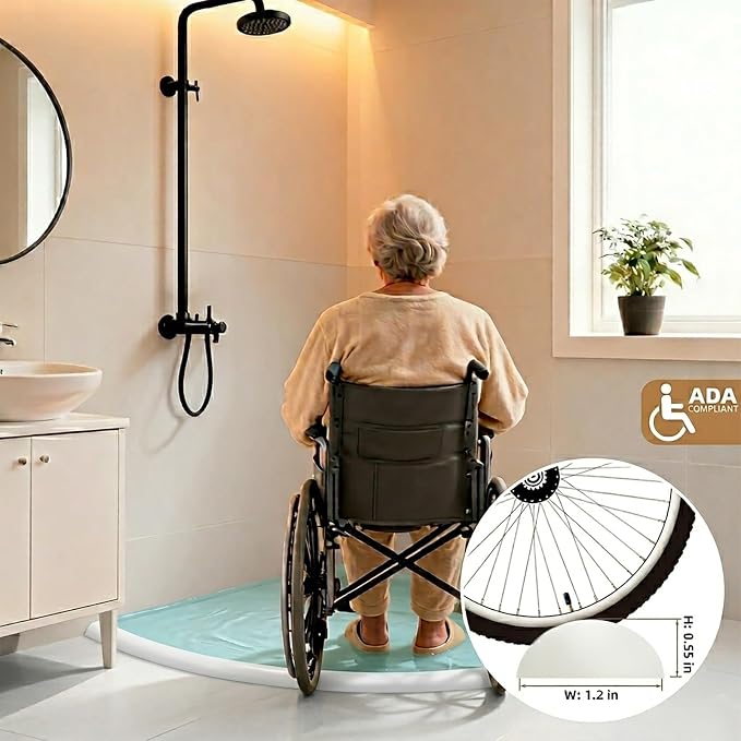67inch Collapsible Shower Threshold Water Dam, Silicone Water Barrier Stopper, Self Adhesive Floor Edge Splash Guard Keeps Water Inside for Walk-in Shower, Bathroom, Kitchen Sink 5.6Ft