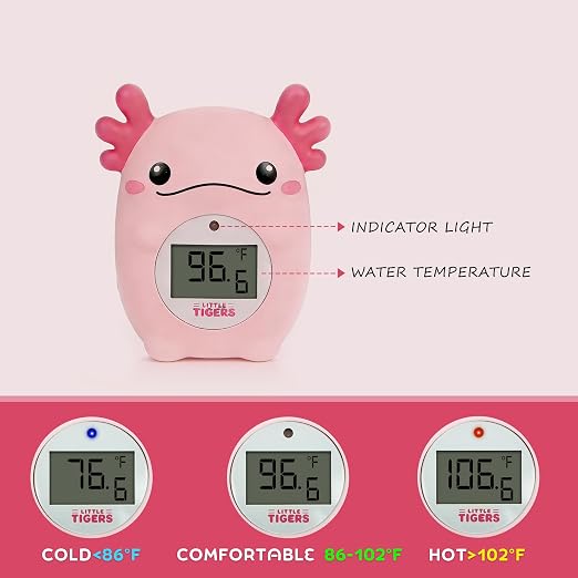 Baby Bath Thermometer, Digital Temperature Water Thermometer, Safety Bathtub Floating Toy for Baby, Infants, Toddlers - Pink Axolotl