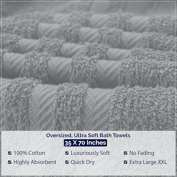 DAN RIVER 2 Pack Bath Sheets Extra Large 35x70, Large Bath Towels for Adults, XL Oversized Heavy Duty Towel Set, 600 GSM 100% Ring Spun Cotton, Soft Quick Dry, Silver