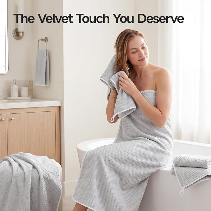 ecolook Microfiber Towel Set of 6, Gray | Ultra-Soft & Oversized, Absorbent & Quick-Drying | 2 Bath Sheets, 2 Hand Towels & 2 Washcloths
