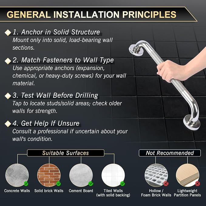 supregear Grab Bars for Bathtubs and Showers, Anti Slip Bathroom Grab Bars for Seniors, 304 Stainless Steel Safety Shower Handle, Toilet Handicap Elderly Assist Bathroom Wall Handle, 20 inch