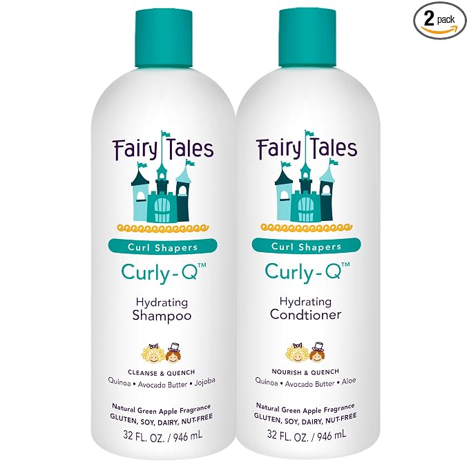 Fairy Tales Curly-Q Hydrating Shampoo and Conditioner for Kids - Paraben, Sulfate, Gluten and Nut Free - For All Curl Types Including Multi Cultural Hair – 32 Oz (2 Pack)