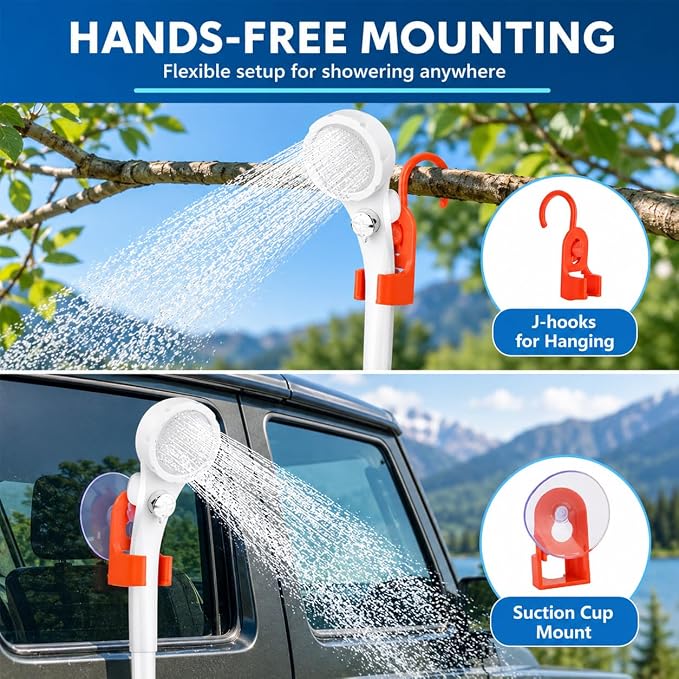 Portable Shower for Camping, 7800mAh Rechargeable Camping Shower Pump with USB-C, IPX8 Waterproof Outdoor Shower Kit with 3 Spray Modes, Portable Shower Head for Camp, RV, Beach, Pet Washing & Hiking