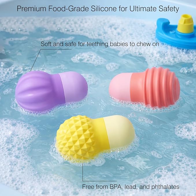 Sensory Squeezing Water Bath Toys for Toddlers,3PCS Bath Tub Pool Floating Toys for Babies Kids 1-3，Textured Fidget Toys Stocking Stuffers Gifts for Boys Girls 18+ Months