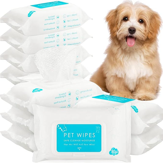 Treela 10 Packs of 80 Dog Wipes Pet Wipes Cat Grooming Supplies for Paws, Butt, Ear, Skin, Body Bath Cleaning Stain Odor Remover, Home or Travel Use(Unscented)