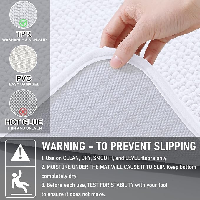 Arotive Bathroom Rugs 70" x 46", Ultra Soft Absorbent Chenille Bath Rugs, Rubber Backing, Machine Washable Bath Mats for Bathroom Floor, Tub and Shower, Home Decor Accessories, White