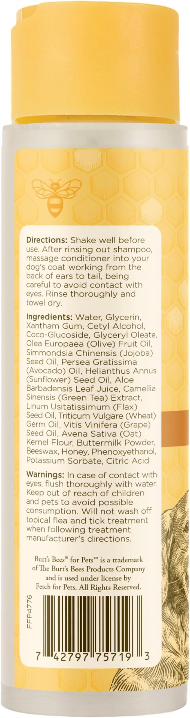 Burt's Bees for Pets Oatmeal Dog Conditioner with Colloidal Oat Flour and Honey, Moisturizes and Softens Dry Dog Coats, pH Balanced and Fragrance-Free, 95% Natural Origin, 10 Fl Oz - 6 Pack