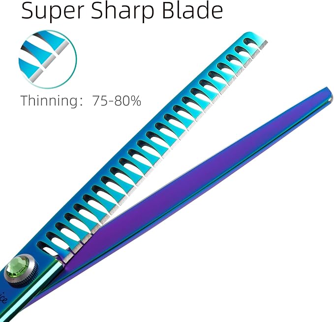 Green Dog Grooming Scissors Set Straight Thinning Curved and Chunker Shears 4PCS Kit with Simulated Emerald Screw 440C Trimming Shears Durable and Sharp