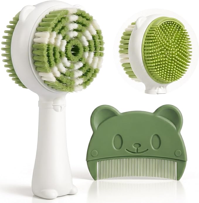 Dual-Sided Baby Brush and Comb Set, 2-in-1 Ultra Soft Bath Brush for Newborn, No-Shedding Bristles & Silicone Massage Brush, BPA Free, Gentle for Infant Toddler Sensitive Skin | Ultra Soft Bath Brush for Newborn, No-Shedding Bristles, Silicone Massage ...