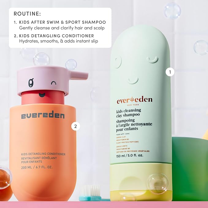 Evereden After Swim & Sports Kids Shampoo: With Cleansing Clay | Detoxifies Hair & Scalp from Chlorine, Dirt, and Sweat | Clean & Vegan Kid Shampoo for Daily Use and Any Hair Type (Pack of 2)