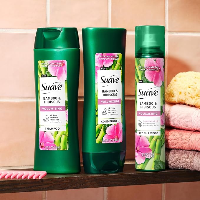 Suave Shampoo and Conditioner Set, Bamboo & Hibiscus – Volumizing Hair Products for Flat, Fine Hair, 12.6 Oz Ea