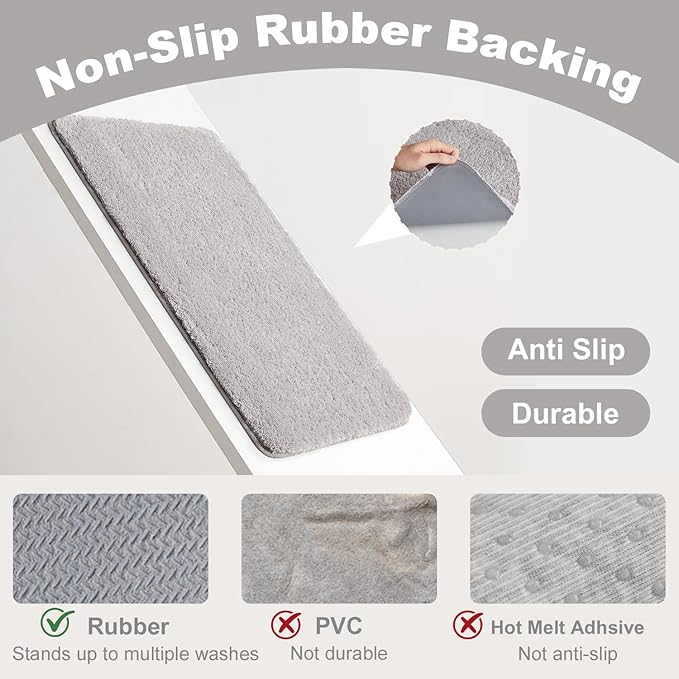 TYUU Bathroom Runner Rug, Ultra Soft Long Bath Mat Machine Washable Super Absorbent Quick Dry Bathroom Runner Rugs 24 x 60 Non Slip, Light Grey 24" x 60"