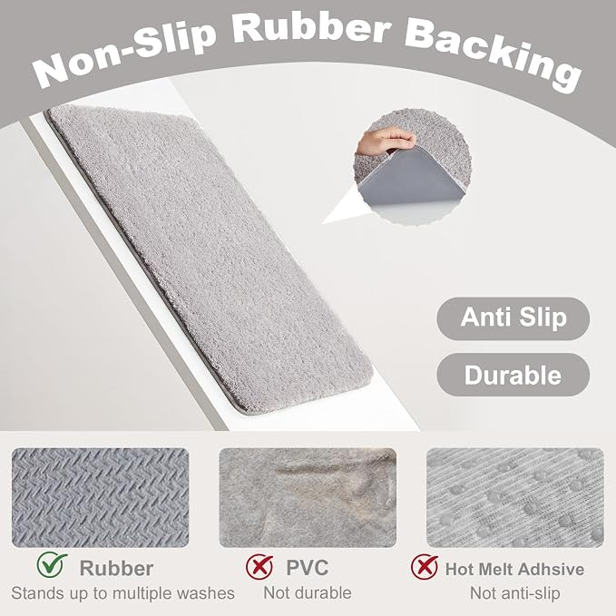 TYUU Light Grey Bathroom Runner Rugs, Ultra Soft Long Bath Mat Machine Washable Super Absorbent Quick Dry Bathroom Runner Rug 16 x 60 Non Slip, Light Grey 16" x 60"