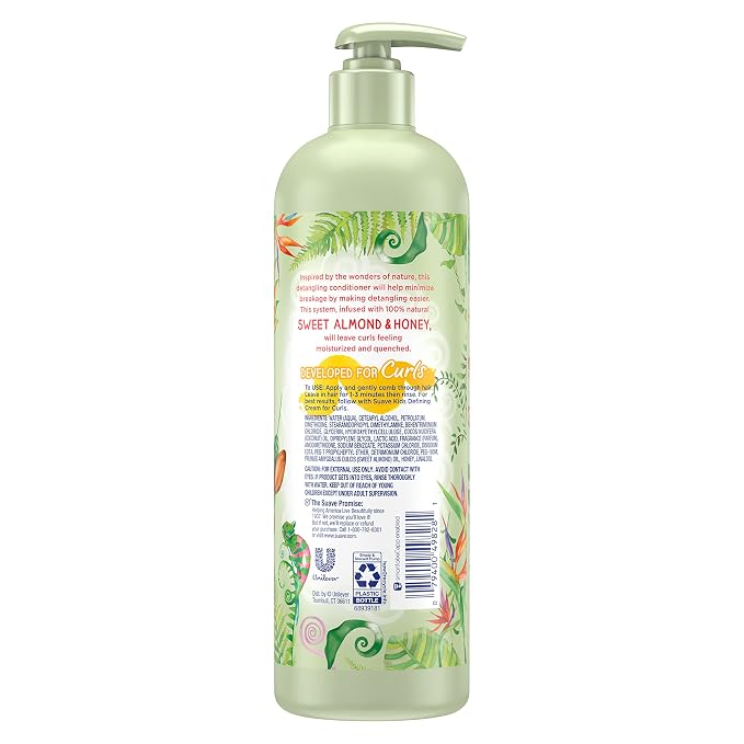 Suave Kids Naturals Curl Conditioner for Curly Hair, Sweet Almond & Honey, Dermatologist Tested and Tear-free, 16.5oz