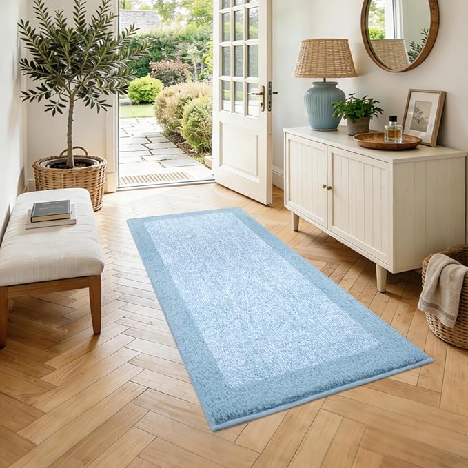 44x24 Large Bathroom Rugs Washable Non Slip, Light Blue Bath Mat for Bathroom Floor Tub, Soft Absorbent Quick Dry Mats for Shower, Bathtub,Home Decor