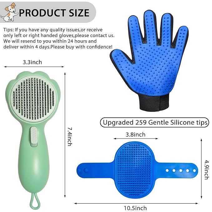 Cat Grooming Glove Brush,Self-Cleaning Slicker Pet Brush for Short and Long Haired Pets,Dog Bath Brush for Shedding and Grooming,Removes Loose Hair and Tangles,Promote Circulation