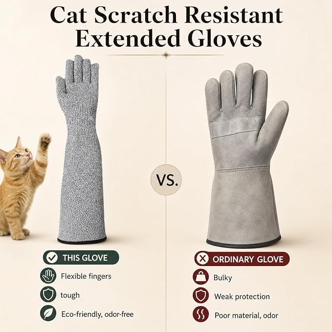 Cat Gloves Bite Proof, Animal Handling Gloves, 15.7” Anti Resistant Scratch Protection Guantes for Bathing Pet Grooming