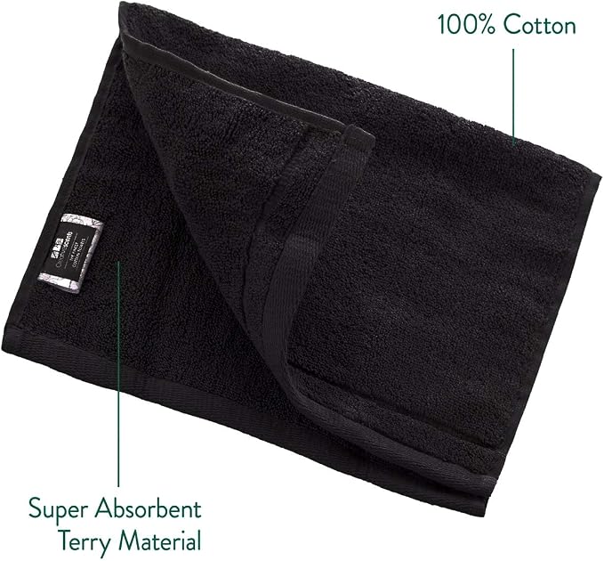 Creative Scents Cotton Fingertip Towels Set Black - 4 Pack - 11 x 18 Inches Decorative Small Extra-Absorbent and Soft Terry Towel for Bathroom - Powder Room, Guest and Housewarming Gift (Black)