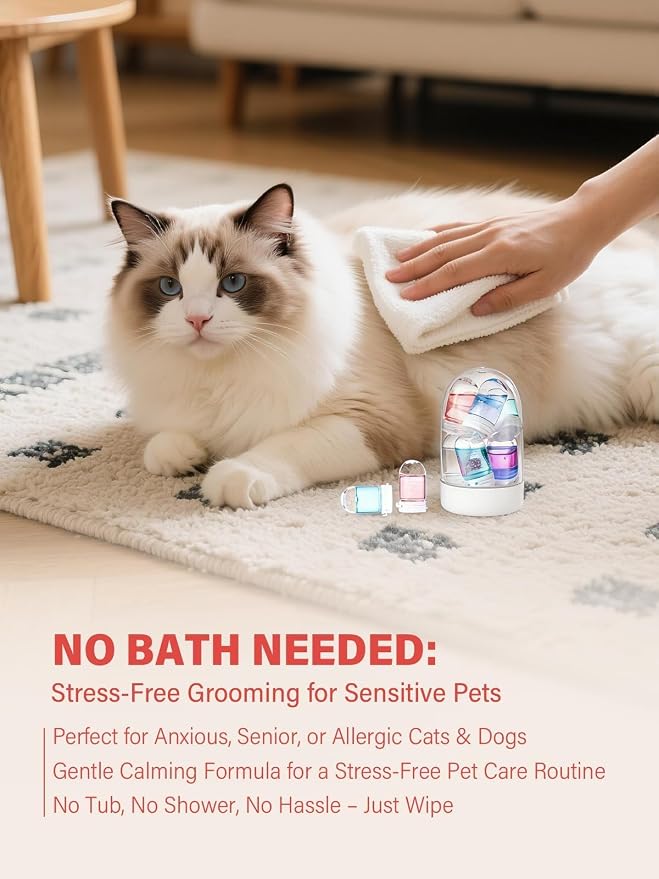 Concentrated Waterless Dog Shampoo & Cat Dry Shampoo, No Rinse Pet Grooming Serum, Plant-Based Gentle Formula, 8x12ml(0.4fl.oz) Travel Tubes, 4 Plant-Derived Scents for Sensitive Puppy Kitten