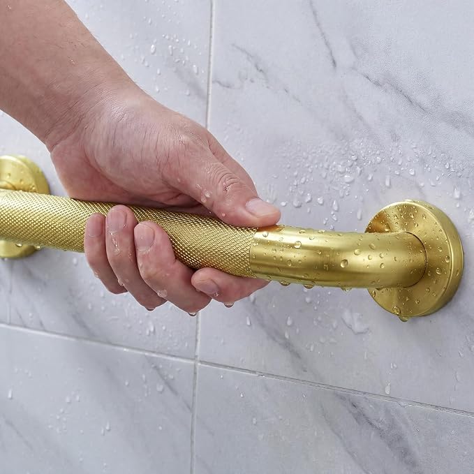 12 Inch Gold Grab Bars for Shower 2 Pack,1.25'' Diameter Heavy Duty Stainless Steel Anti-Slip Bathroom Safety Handicap Grab Bar for Shower, Bathtub & Toilet, Wall Mounted, Supports 500lbs