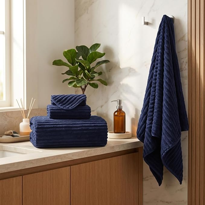 3 Piece Bath Towel Set, 40"x80" Bath Sheets,Navy Blue | 1Bath towels 1Hand towels 1Washcloths，Microfibers，Extra-large size，Big and Tall users，Quick dry，Highly Absorbent
