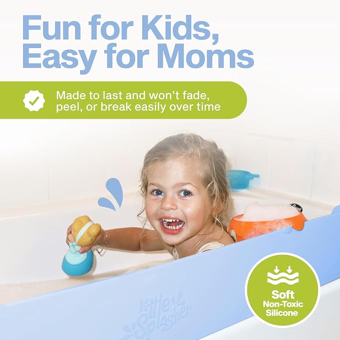 Little Splasher PlayPad, 3-Ft Long with SplashGuard For Bathtub, 5-Inch Tall - Kids Mess-Free Bath and No Leaks with Strong Suction Cups - Ocean Blue