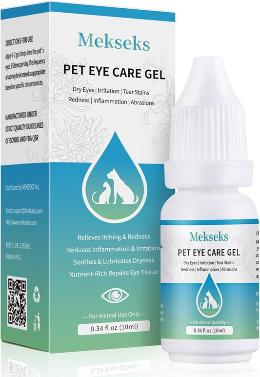 Pet Eye Care Gel Drop for Dogs, Cats, 1% Hyaluronan Eye Drops, Relieves Dry Eyes Redness Irritation Discharge Tear Stain, Gentle Ocular Repair with Artificial Tears, Taurine, Herbal Extracts, 0.34 oz