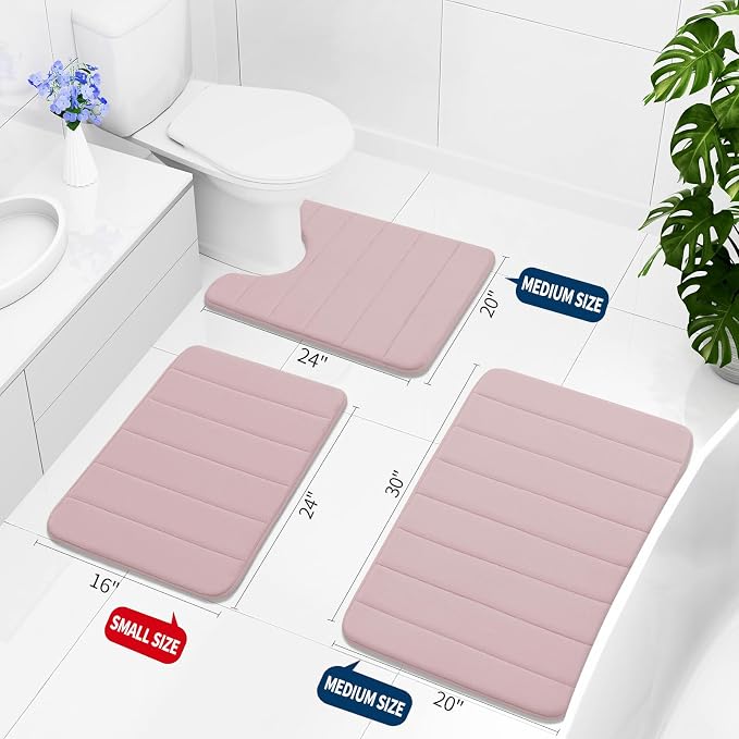 Buganda Memory Foam Bath Mat, 60" x 24", Ultra Soft Bathroom Rugs, Water Absorbent and Machine Washable Bath Rug Runner for Bathroom, Shower, and Tub, Peach