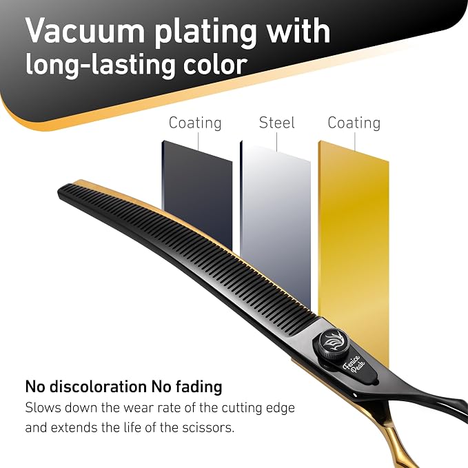 Black and Golden Professional Curved Thinning Dog Grooming Scissors 7.5'' 440C Stainless Steel Thinner Shear Sharp and Durable with Decorative Screw