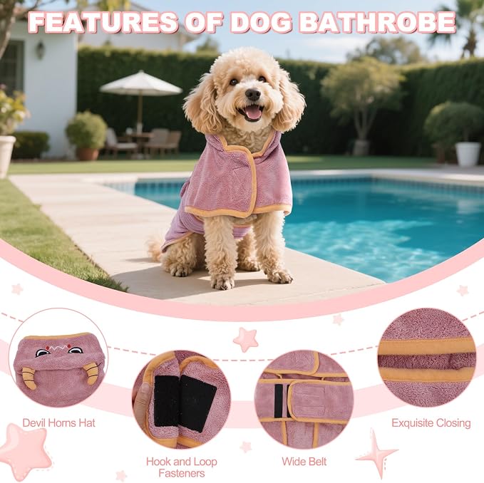 DENTRUN Dog Robes for After Bath Super Absorbent Fast Drying Coat with Hood | with Hood, Bathrobe Beach Essentials, Bath Towel for S/M/L dogs, Bath/Beach/Swimming Towel, Quick Dry Robe, XS-XXL