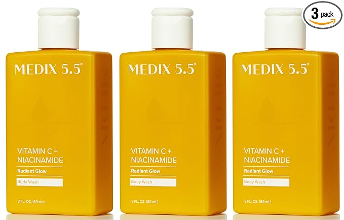 MEDIX Radiant Glow Vitamin C Body Wash W/Niacinamide | Citrus Scented Gentle Body & Face Cleanser For Women, Men, Dry Skin, & Smoother-Looking Skin | Removes Dirt, Oil, & Impurities, 3PC Travel Size
