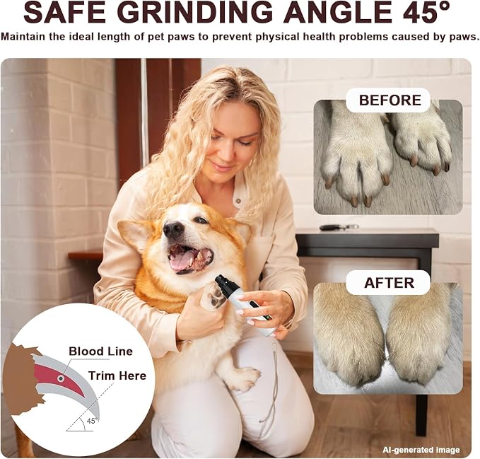 Upgraded Quiet Electric Dog Nail Grinder for Hard/Thick Pet Nails | Quiet and Low-Vibration Dog Nail Trimmers, 2-Speed, 3 Ports for Large Medium Small Pets, Safe & Stress Free Grooming Tool