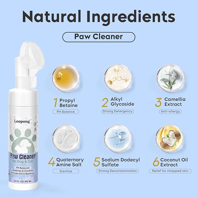 Leopong Dog & Cat Paw Cleaner, No-Rinse Foam with Silicone Brush
