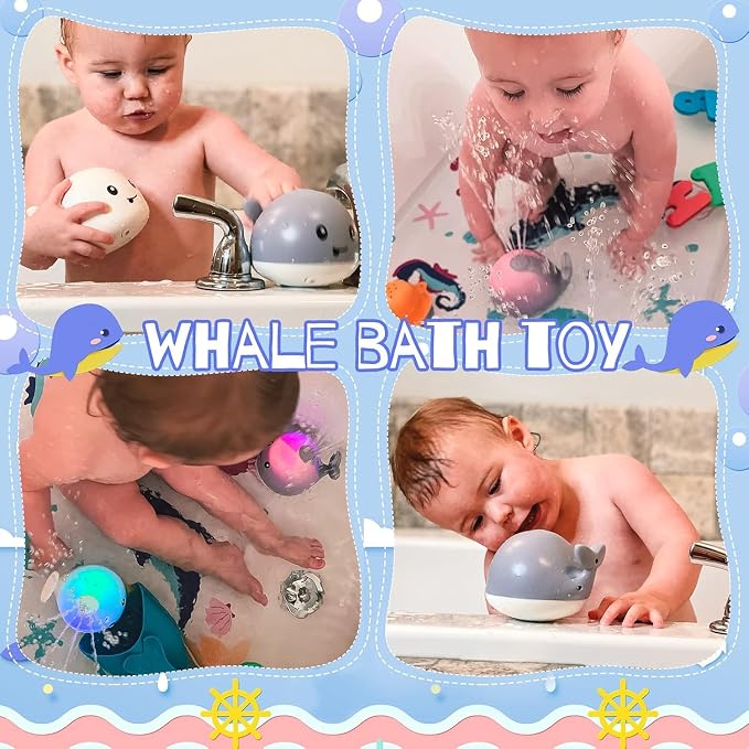 Gigilli Baby Bath Toys, Light Up Whale Bath Toy Sprinkler for Kids Boy Girl | Bath Toys for Kids Ages Boys Girls Gifts Pool Water Toys Babies Toddlers Birthday Bathtub Tub Fountain Water Table Toy