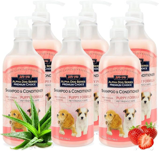 Natural Puppy Shampoo and Conditioner Tear Free with Aloe Vera, pH-Balanced Shampoo for Puppies, Tearless Dog Shampoo and Conditioner, Puppy Wash Sensitive Skin 26.4 Oz (6 Pack)