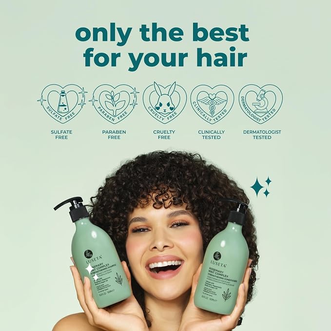 Luseta Rosemary Mint Hair Care Set for Thin Hair, Strengthening，Refreshing | Complete Hair Care Routine, Shampoo & Conditioner (16.9oz×2), Hair Oil (3.38oz), Frizz Control, Smooth Shine, Sulfate Free