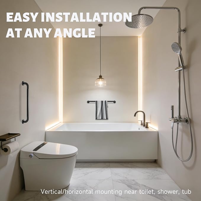 32 Inch Shower Grab Bar 1.25" Dia, 2 Pack Black Anti Slip Bathroom Grab Bar, 304 Stainless Steel Knurled Handicap Grab Bars, Safety Support Handrail,Bath Shower Handle for Elderly Injury Senior
