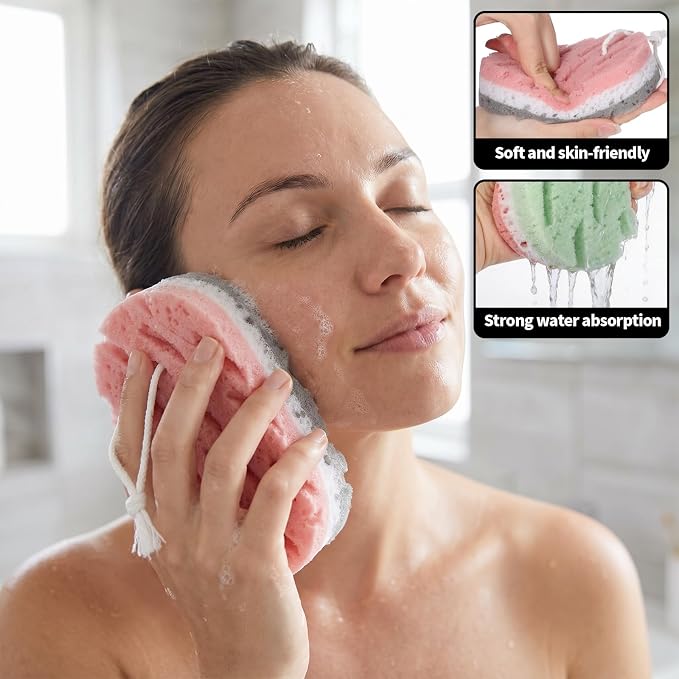 2 Pcs Bath Sponge, 3-Layer Body Wash Sponges Loofah Body Scrubber | 2 Colors & Large Size Shower Pouf Cleaning Loofahs for Shower Exfoliating