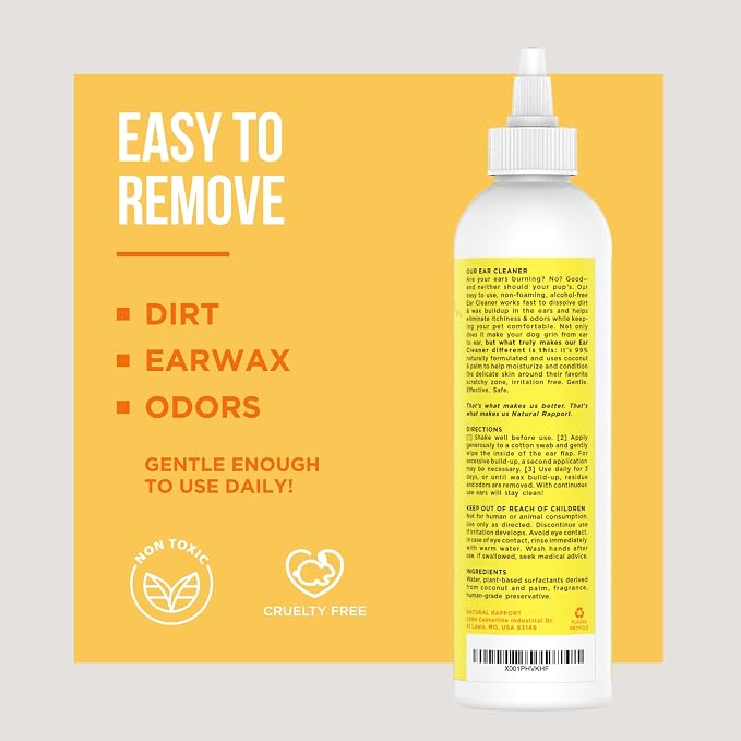 Natural Rapport Dog Ear Cleaning Drops - The Only Ear Cleaner Dogs Need - Ear Cleaner Solution for Cleaning Out Wax, Dirt, and Contaminants (Drops, 8 Oz.)