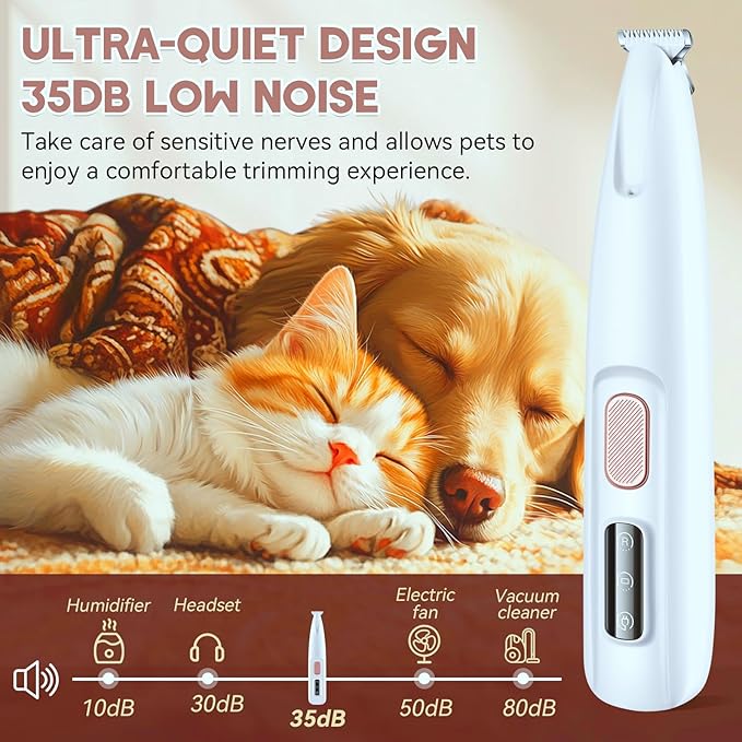 Dog Paw Trimmer - Pet Paw Trimmer with LED Light - Electric Clippers for Dogs, Cats, Rabbits - Grooming Shaver for Pet Feet Face Eyes Ears Rump Hair - Paw Cleaner - Rechargeable, Low Noise, Cordless