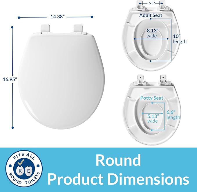 Little2Big Toilet Seat with Built-In Potty Training Seat, Slow Close, Durable Plastic, Made in USA, ROUND, White