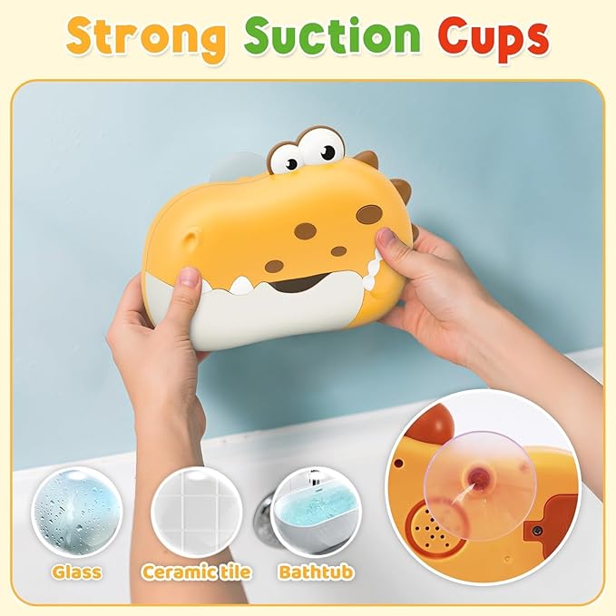 Baby Bath Toys, Rechargeable Dinosaur Bath Bubble Machine with Music, Bathtime Bathtub Toys for Toddlers Birthday Easter Gifts, Bubble Maker Toys for Kids Ages 1-3 4-8 Baby Gifts (Yellow)