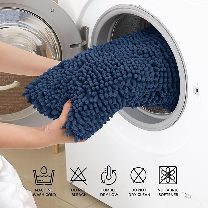 Bcoimo 48x24 Chenille Bath Mat – Non-Slip with Backing Bath Rug Ultra-Absorbent and Machine Washable Bathroom Mat Quick-Dry Design. Ideal for Bathroom Shower and Tub Areas
