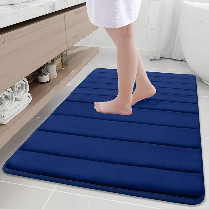 Buganda Memory Foam Bath Mat, 40" x 32", Ultra Soft Bathroom Rugs, Water Absorbent and Machine Washable Bath Rug Runner for Bathroom, Shower, and Tub, Navy Blue