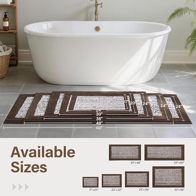 48x32 Large Bathroom Rugs Washable Non Slip, Brown Bath Mat for Bathroom Floor Tub, Soft Absorbent Quick Dry Mats for Shower, Bathtub,Home Decor