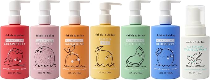 Dabble & Dollop Rainbow of Bubbles Kids 3-in-1 Body Wash, Shampoo & Bubble Bath Set – All 7 Scents, Tear-Free, Gentle, Hypoallergenic and Safe for Sensitive Skin (Pack of 7)